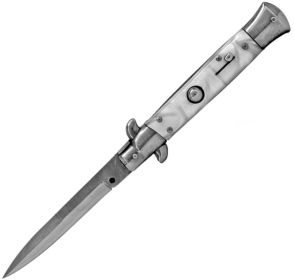 ITALIAN STYLE 9" STILETTO WHITE SWIRL AUTOMATIC KNIFE