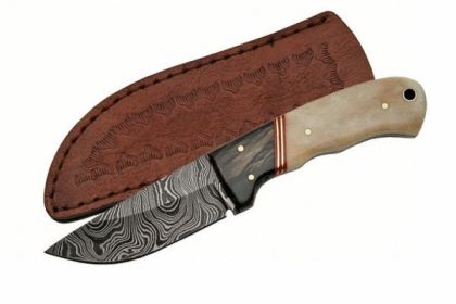SZCO DAMASCUS BONE HUNTER WITH SHEATH