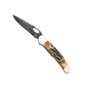 3 3/4 In. Genuine India Stag Bone Damascus Locking Cowhand W/pocket Cl