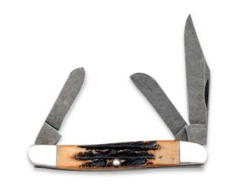 4 In. Genuine India Stag Bone Large Stockman Damascus
