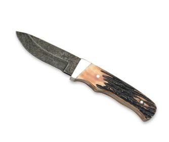 7 In. Genuine India Stag Bone Skinner With Leather Sheath Damascus