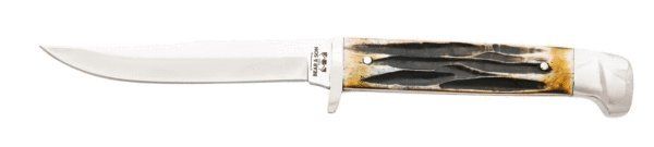 6 3/4 In. Small Genuine India Stag Bone Hunter W/Leather Sheath