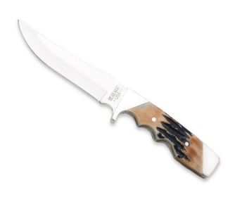 9 1/4 In. Genuine India Stag Bone Fingergroove Skinner W/leather Sheat