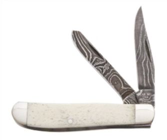 3 1/2 In. White Smooth Bone Mini Trapper Damascus
