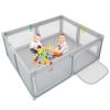 Portable Baby Playpen Large Play Yard with 50 Ocean Balls and 4 Pull Rings-Gray - Color: Gray