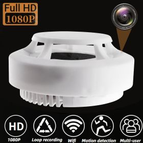 1080P HD Mini IP Camera Smoke Detector Motion Detection Video Recorder Wifi Smart Home Security Cam White