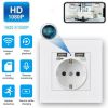 Mini Camera 24/7 HD Socket Base Wifi Power Outlets Wireless Remote Monitoring Cam EU Plug Black