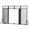 4-Panel Fireplace Screen with 4 Tools and 2 Doors;  Heavy Duty Metal Fire Spark Guard;  Folding Fireplace Fence;  Black