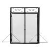 4-Panel Fireplace Screen with 4 Tools and 2 Doors;  Heavy Duty Metal Fire Spark Guard;  Folding Fireplace Fence;  Black