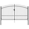 Fence Gate Double Door with Spike Top Steel 9.8'x5.7' Black