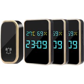 Outdoor Wireless Doorbell Digital Door Bell No Battery Self-powered Button Doorbell 200M Range 38 Chord Waterproof Security Door (Color: Gold Black-2, Plug Type: US Plug)