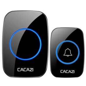 CACAZI Smart Home Wireless Music Doorbell 60 Chimes 5 Volume 300M Remote IP44 Waterproof Door Bell (Color: Black)