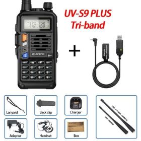 BaoFeng UV-S9 Plus Walkie Talkie Tri-Band 10W Powerful 10W CB Radio Transceiver VHF UHF 10W 10km Long Range up of uv-5r Portable Radio 2xAntenna (Color: Black)